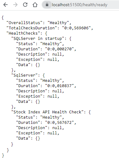 Customize content of /health/ready endpoint - response